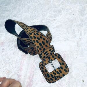Brown and Black Leopard Print Belt from Switzerland. 39 1/2” by 1 1/2” wide.